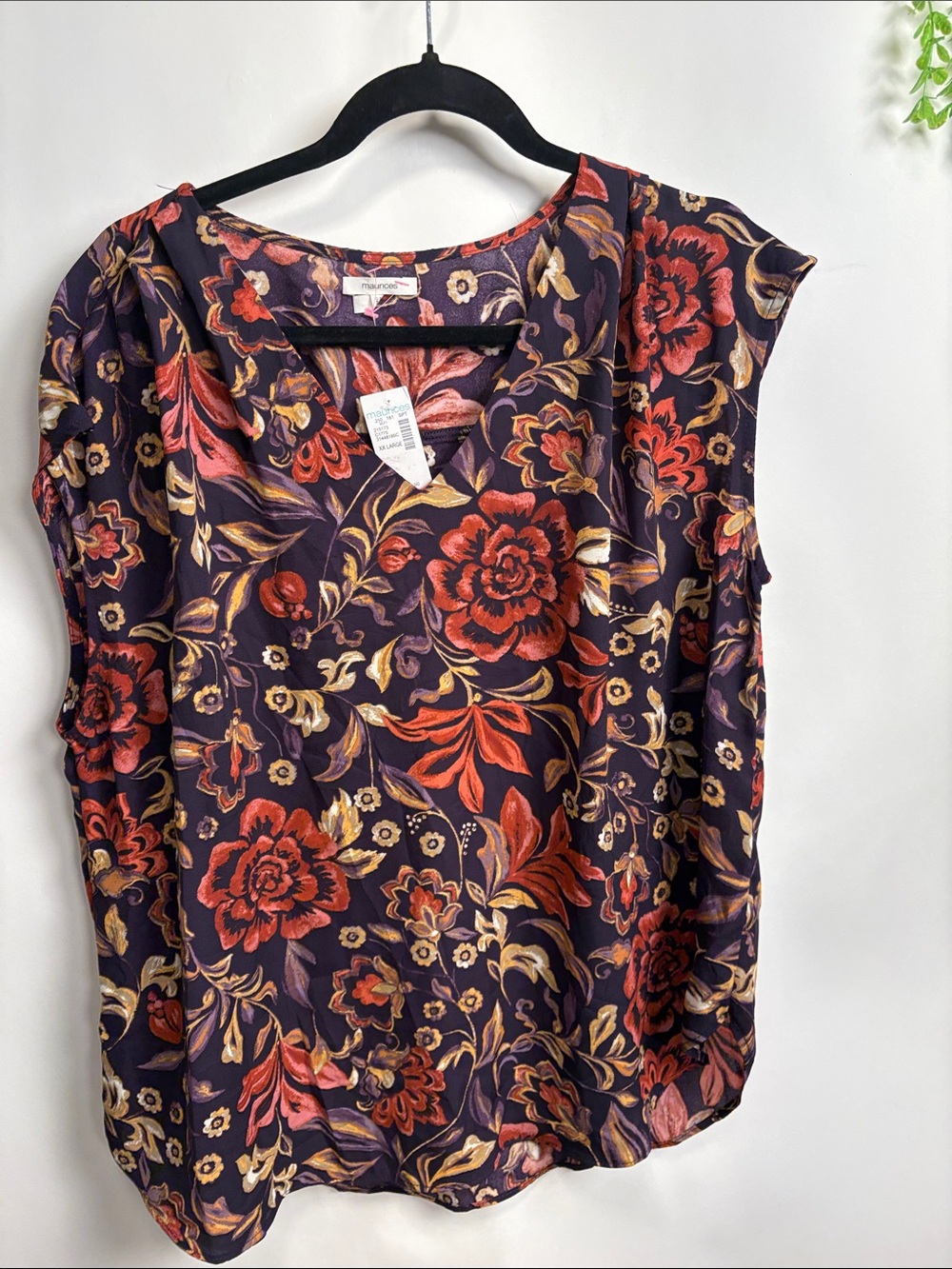 Maurices Purple Floral V-Neck Cap Sleeve Blouse